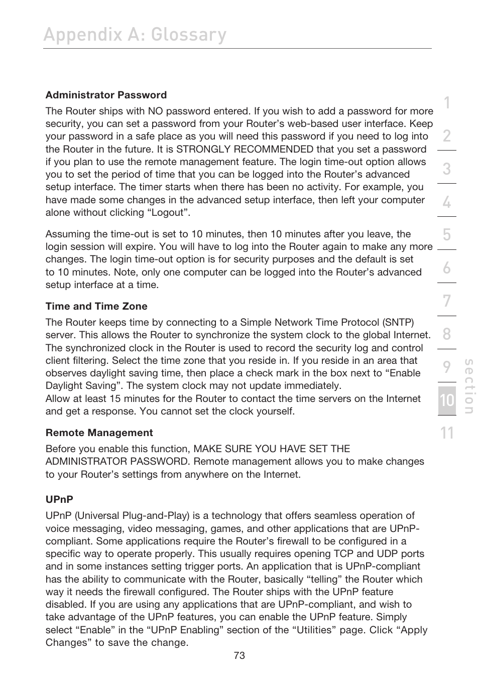 Appendix a: glossary | Belkin ADSL2+ Modem with Wireless G Router F5D7632uk4A User Manual | Page 77 / 86