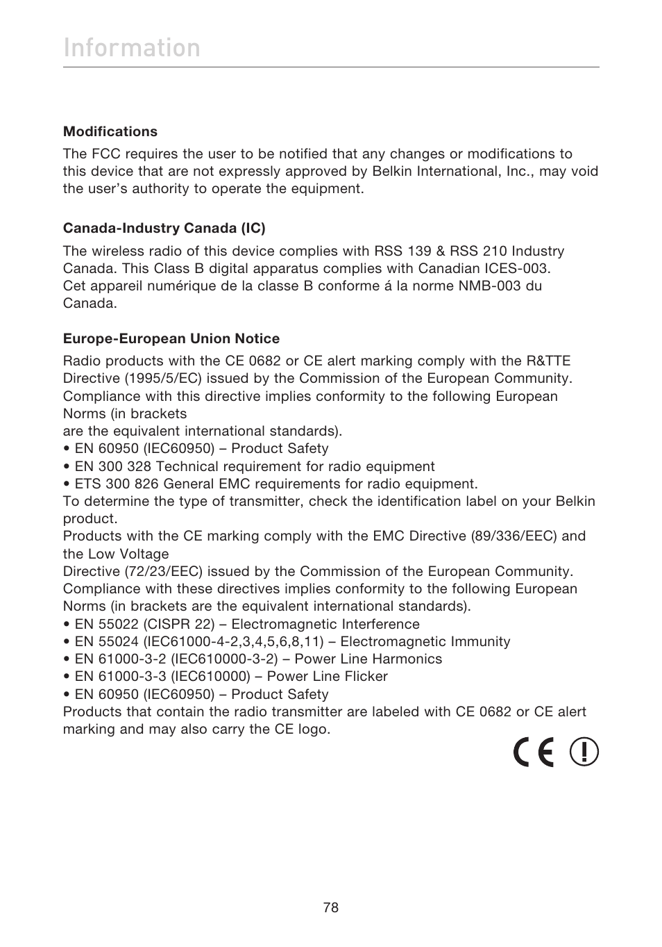 Information | Belkin ADSL2+ Modem with Wireless G Router F5D7632uk4A User Manual | Page 82 / 86