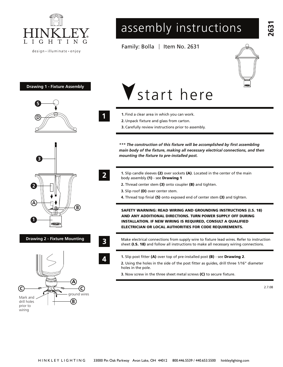 Hinkley Lighting BOLLA 2631 User Manual | 2 pages