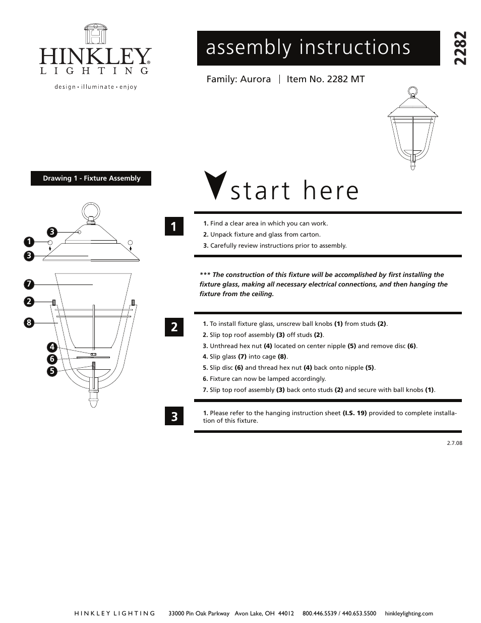 Hinkley Lighting AURORA 2282MT User Manual | 2 pages