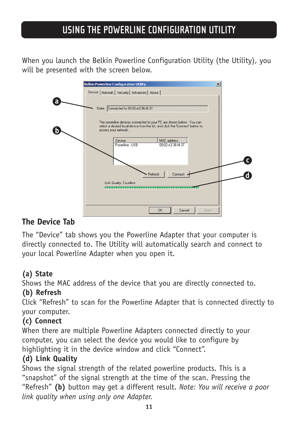 Using the powerline configuration utility | Belkin F5D4050 User Manual | Page 13 / 21