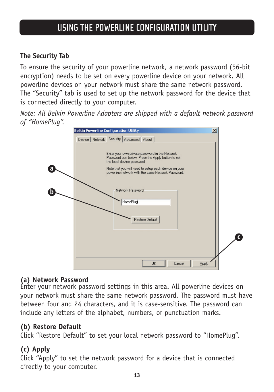 Using the powerline configuration utility | Belkin F5D4050 User Manual | Page 15 / 21