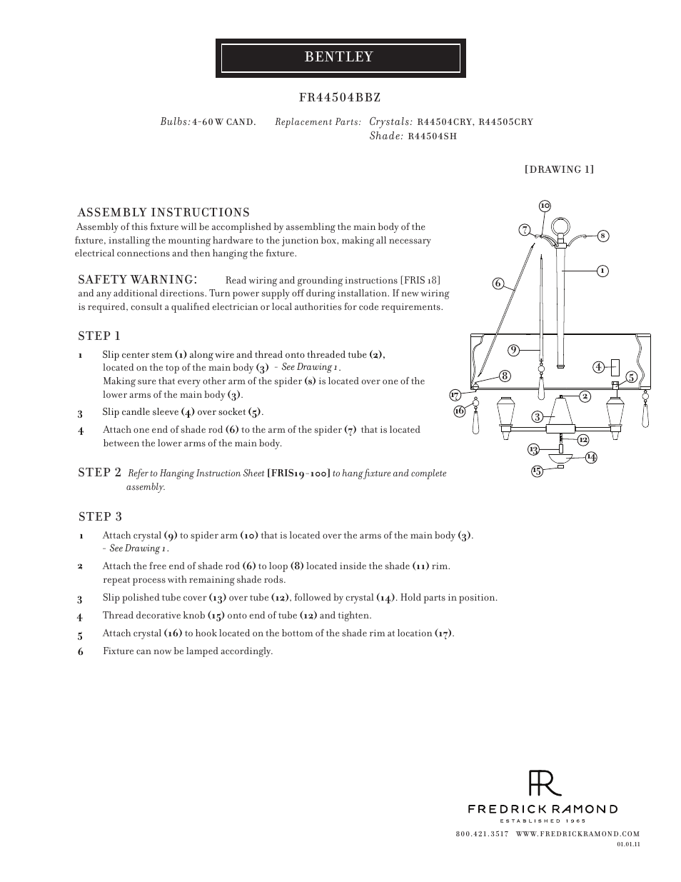 Hinkley Lighting BENTLEY FR44504BBZ User Manual | 1 page