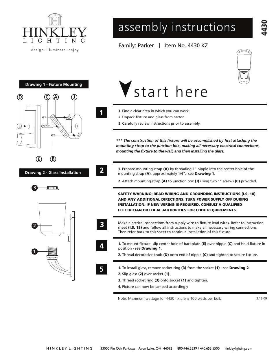 Hinkley Lighting PARKER 4430KZ User Manual | 2 pages