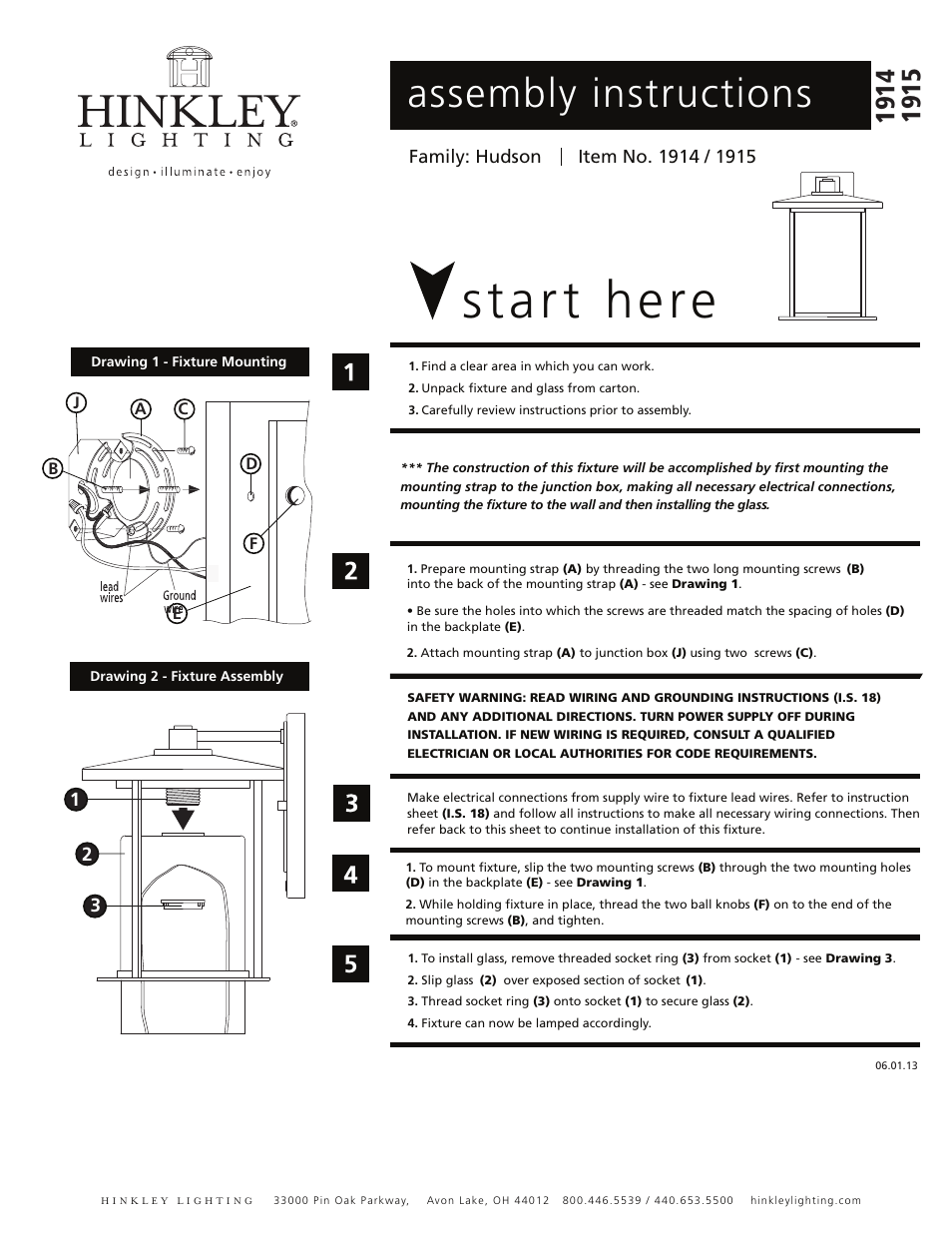 Hinkley Lighting HUDSON 1915 User Manual | 3 pages
