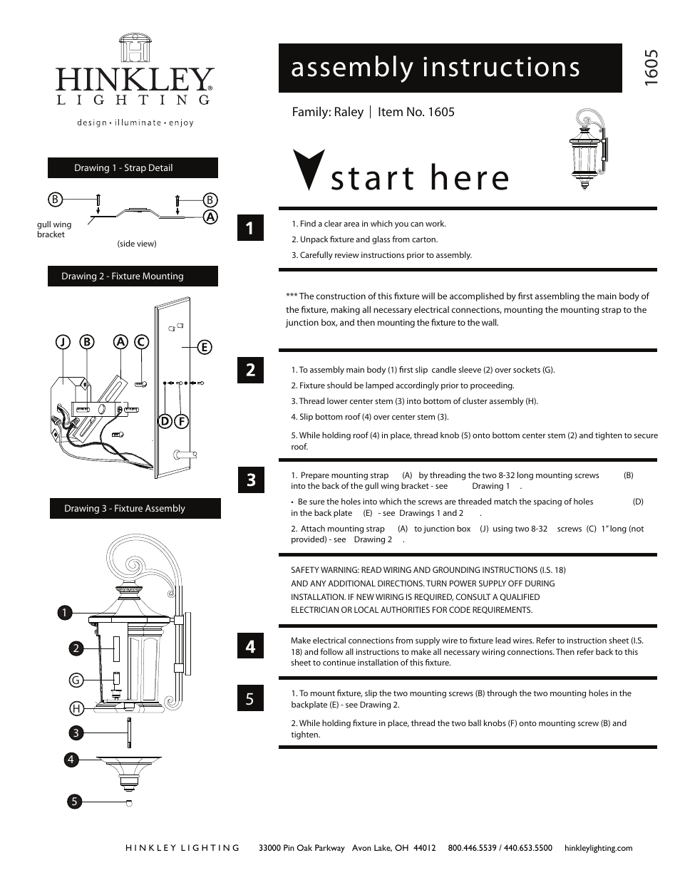 Hinkley Lighting RALEY 1605 User Manual | 3 pages