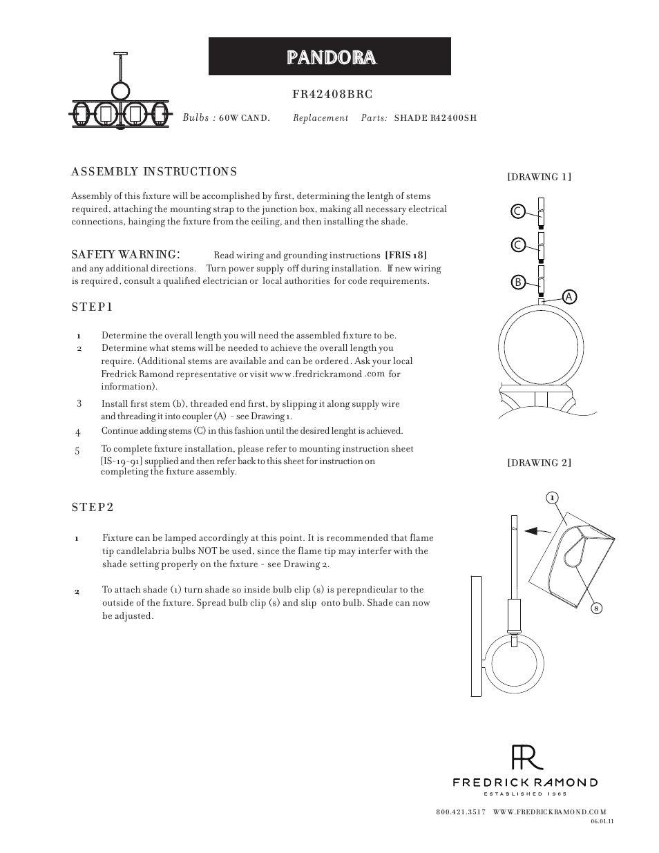 Hinkley Lighting PANDORA FR42408BRC User Manual | 1 page