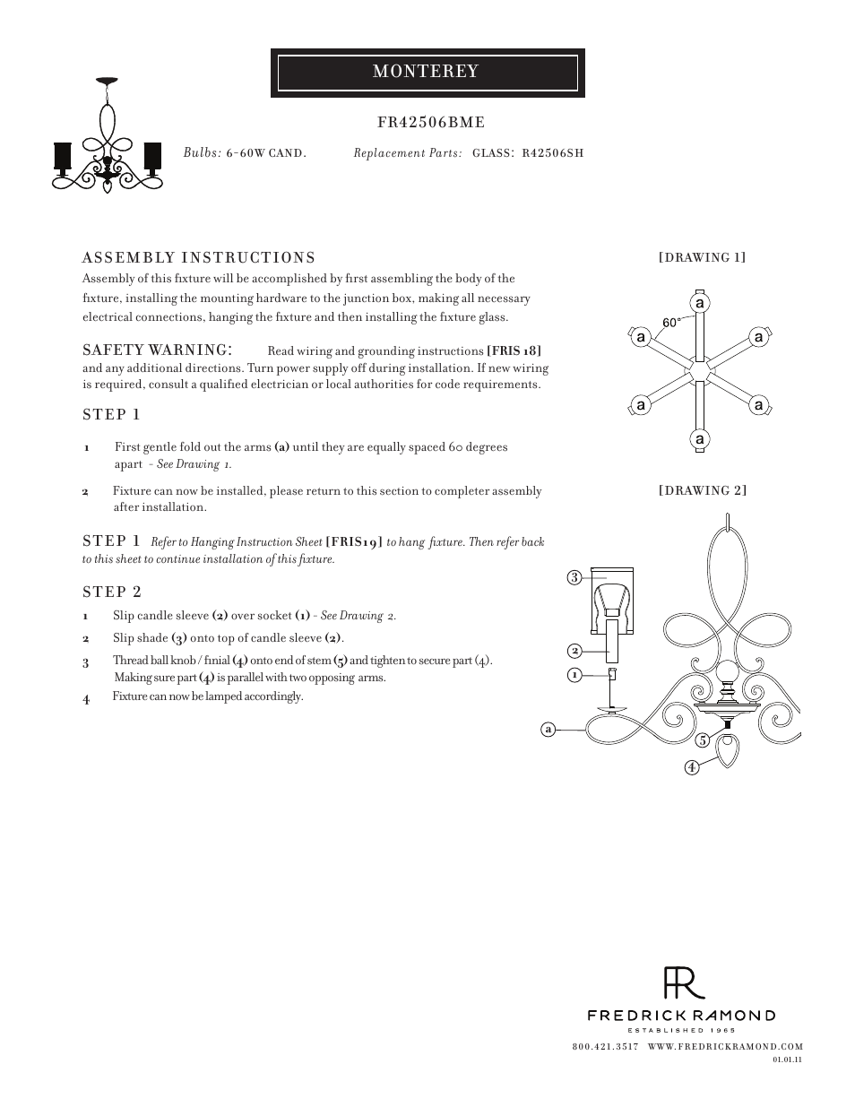 Hinkley Lighting MONTEREY FR42506BME User Manual | 1 page