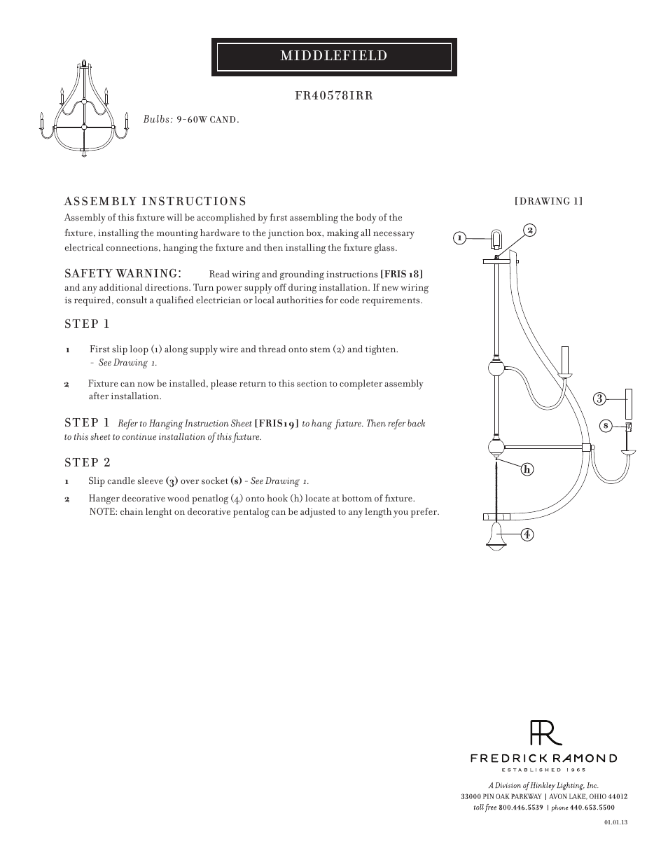 Hinkley Lighting MIDDLEFIELD FR40578IRR User Manual | 3 pages