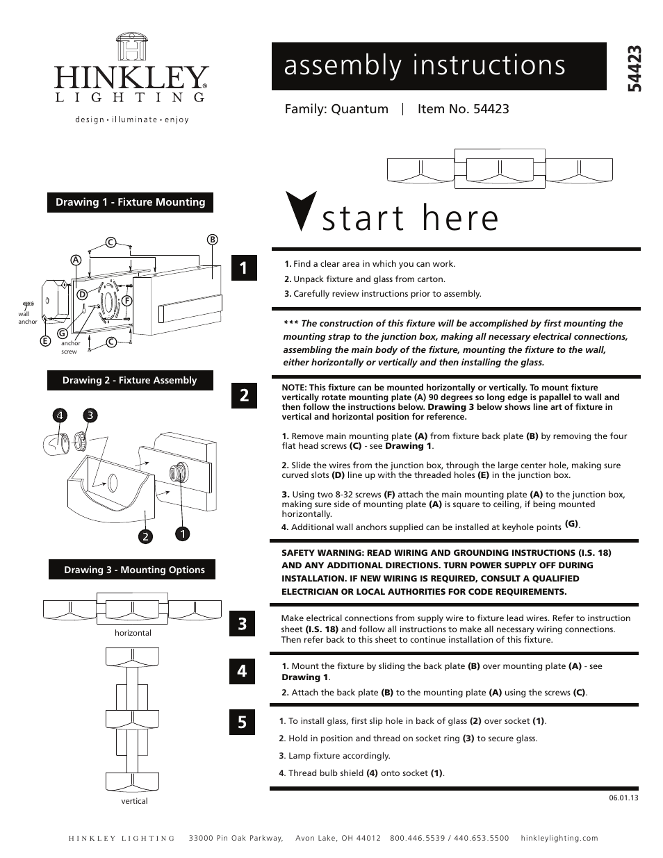 Hinkley Lighting QUANTUM 54423 User Manual | 2 pages