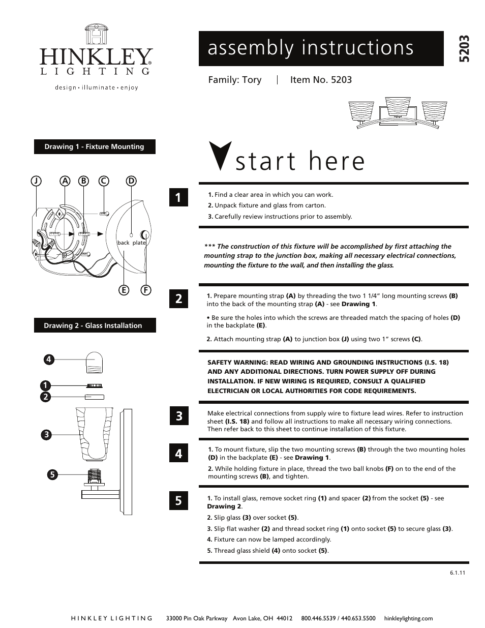 Hinkley Lighting TORY 5203 User Manual | 2 pages