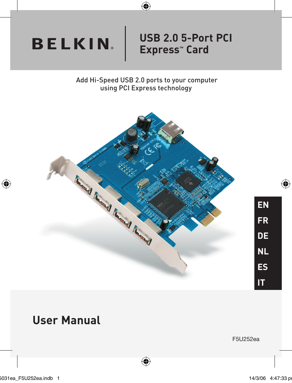 Belkin USB 2.0 5-Port PCI Express Card F5U252ea User Manual | 72 pages
