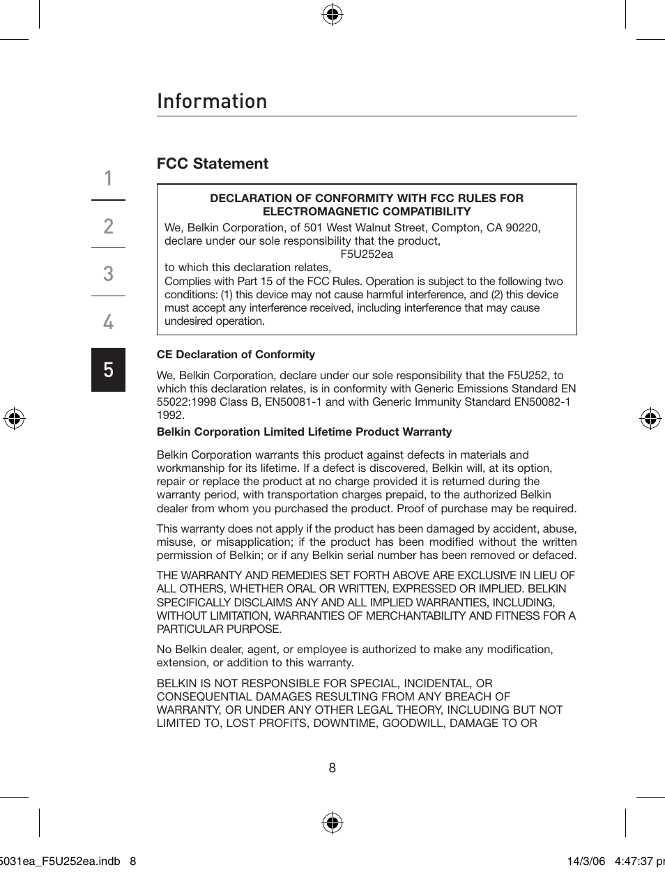 Information | Belkin USB 2.0 5-Port PCI Express Card F5U252ea User Manual | Page 10 / 72