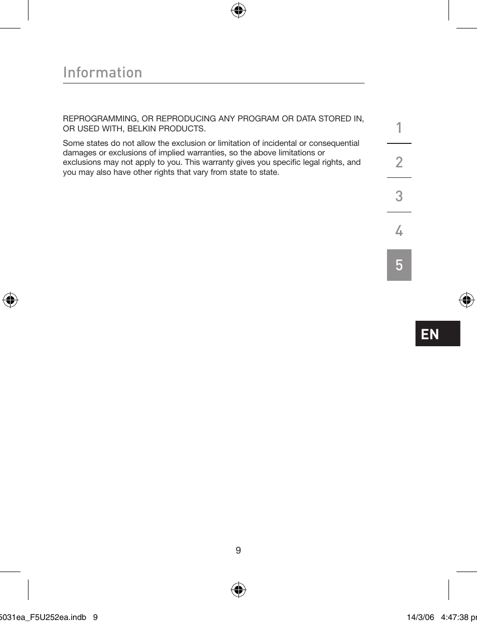 Information | Belkin USB 2.0 5-Port PCI Express Card F5U252ea User Manual | Page 11 / 72
