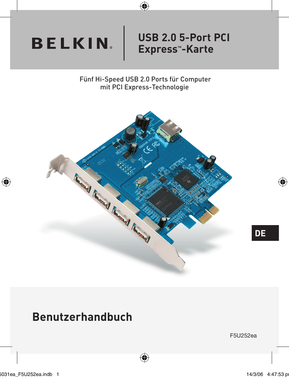 Benutzerhandbuch, Usb 2.0 5-port pci express, Karte | Belkin USB 2.0 5-Port PCI Express Card F5U252ea User Manual | Page 25 / 72