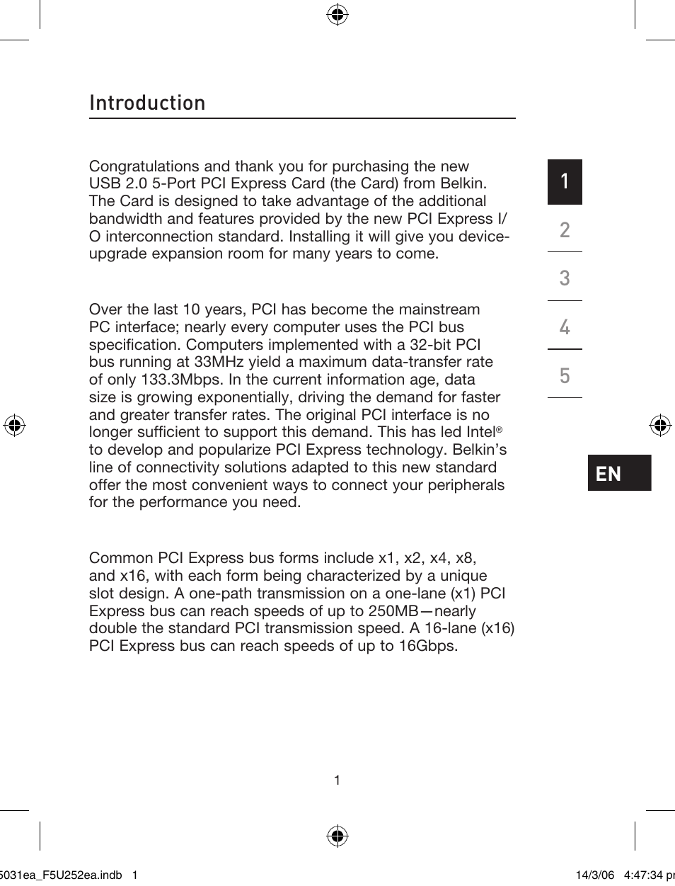 Belkin USB 2.0 5-Port PCI Express Card F5U252ea User Manual | Page 3 / 72