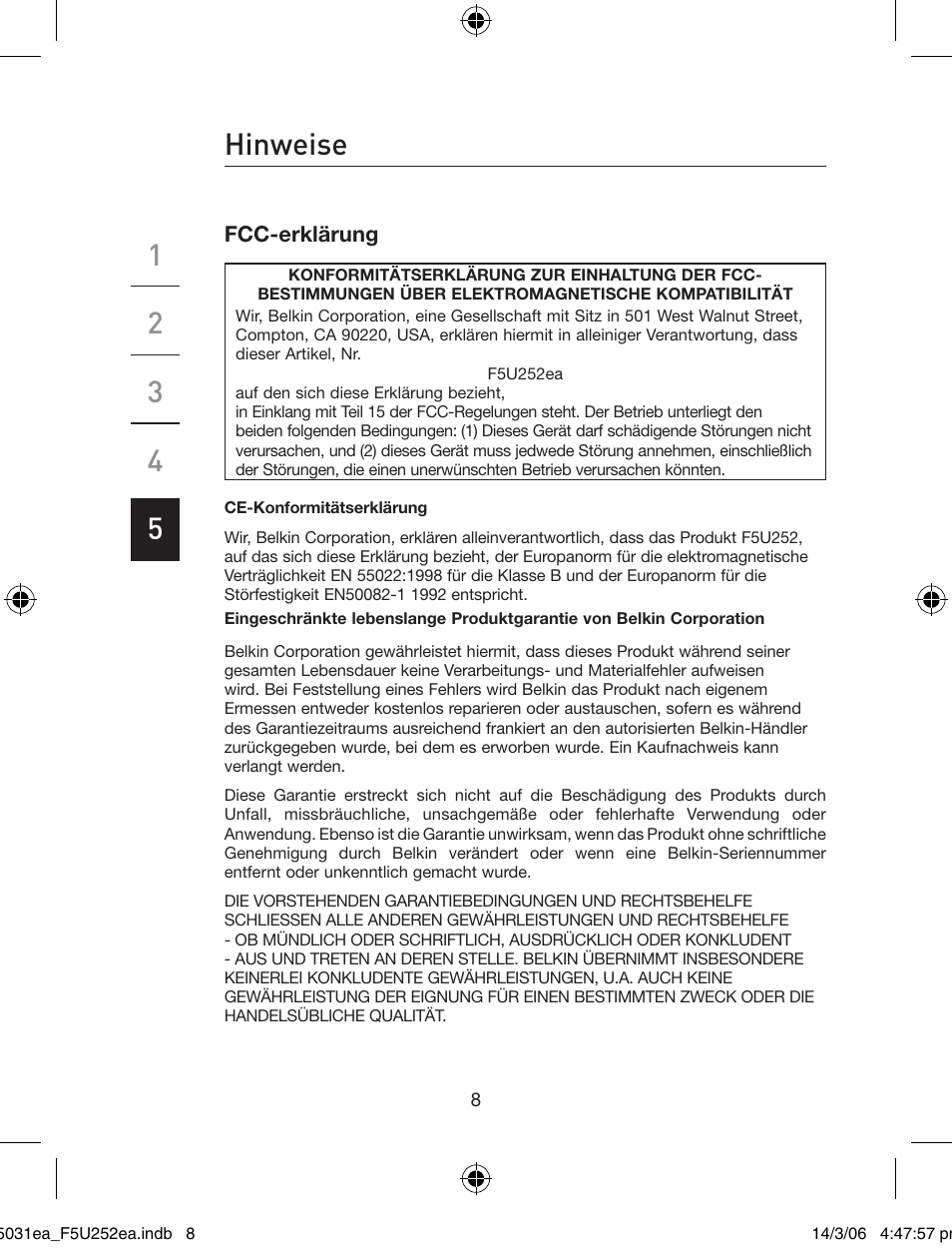 Hinweise | Belkin USB 2.0 5-Port PCI Express Card F5U252ea User Manual | Page 34 / 72