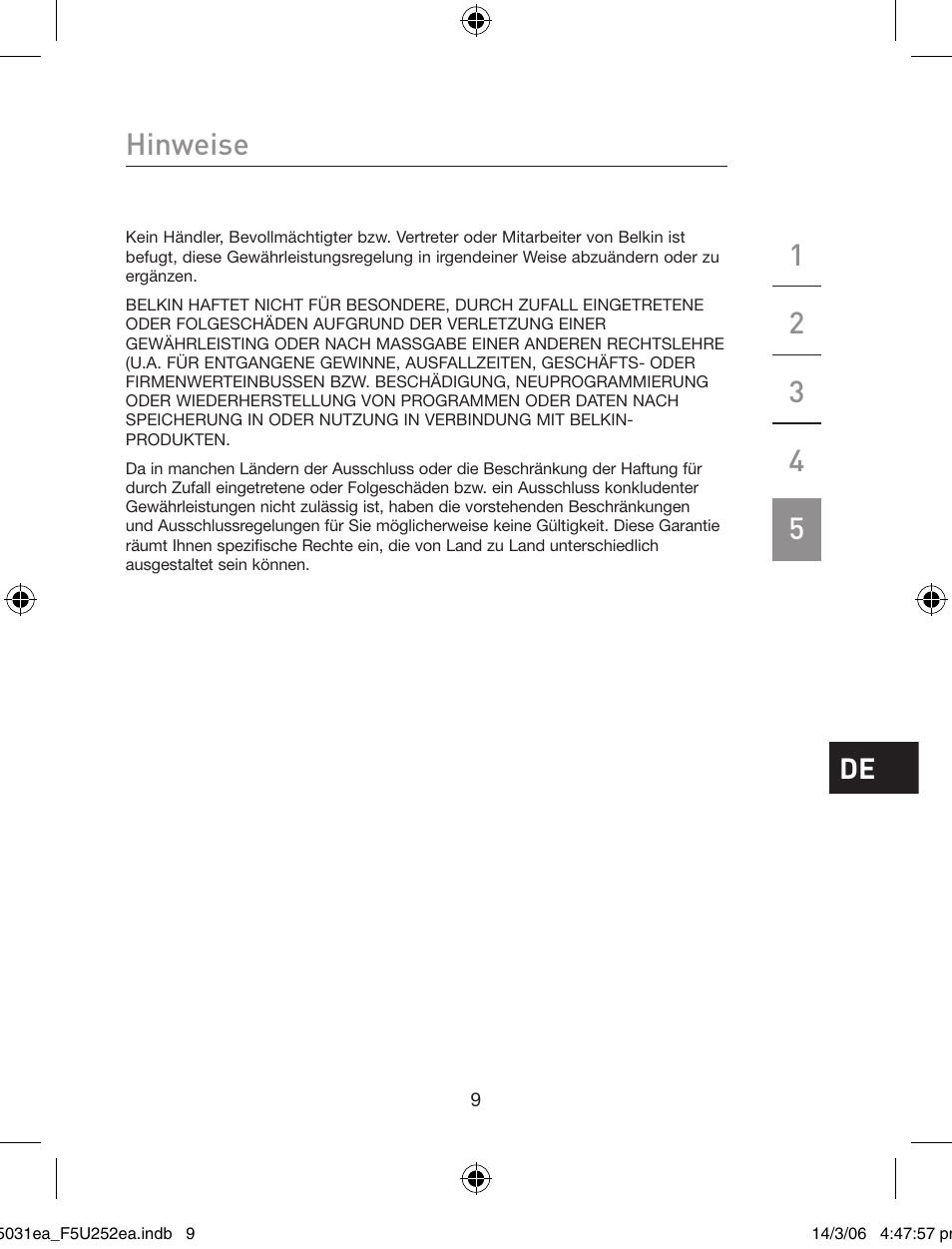 Hinweise | Belkin USB 2.0 5-Port PCI Express Card F5U252ea User Manual | Page 35 / 72