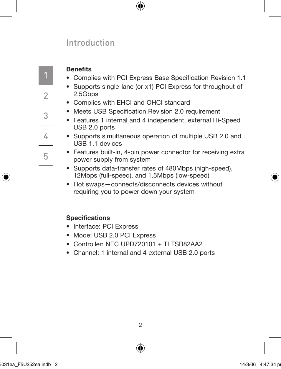 Belkin USB 2.0 5-Port PCI Express Card F5U252ea User Manual | Page 4 / 72