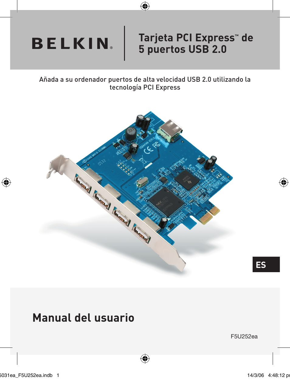 Manual del usuario, Tarjeta pci express, De 5 puertos usb 2.0 | Belkin USB 2.0 5-Port PCI Express Card F5U252ea User Manual | Page 49 / 72