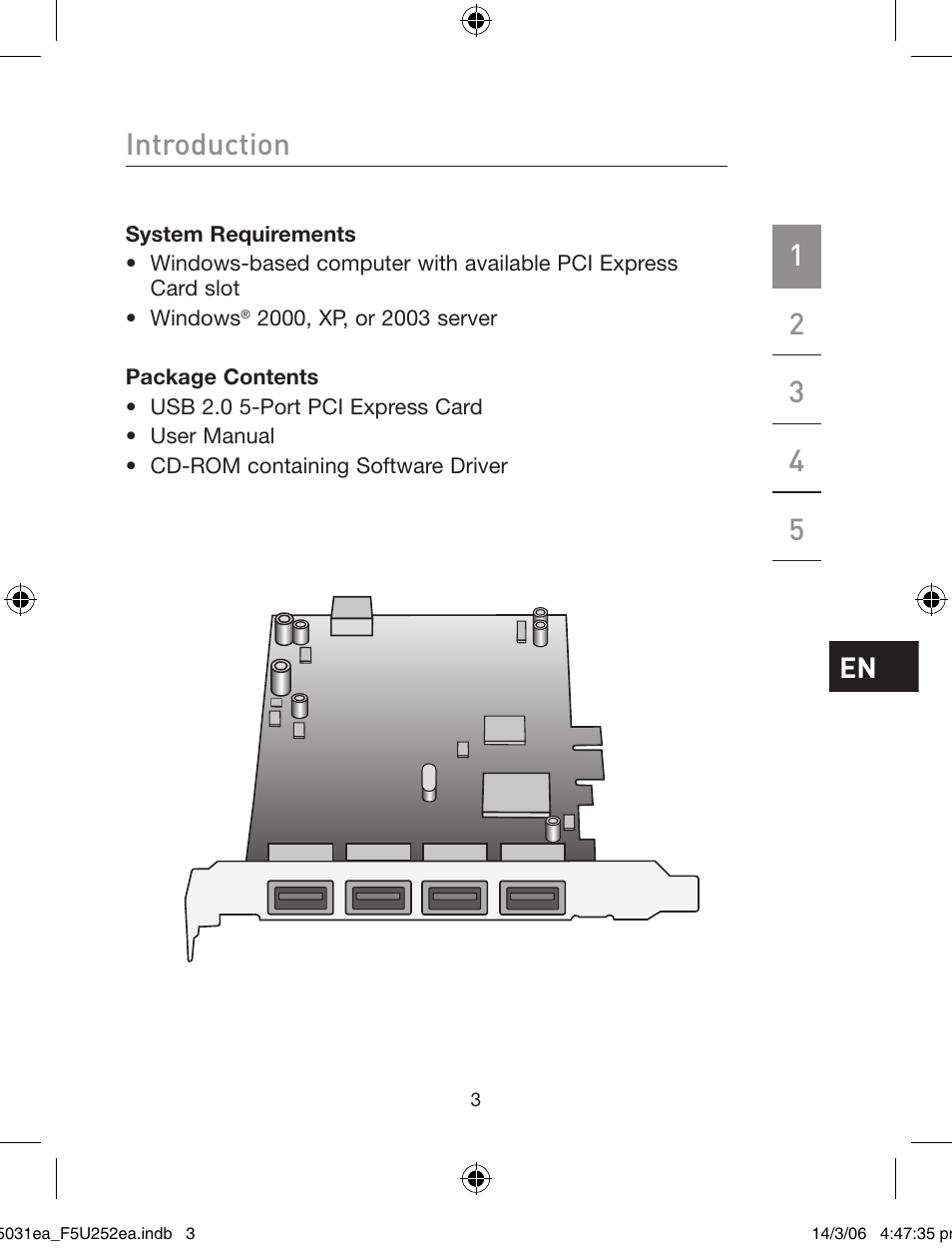 Belkin USB 2.0 5-Port PCI Express Card F5U252ea User Manual | Page 5 / 72