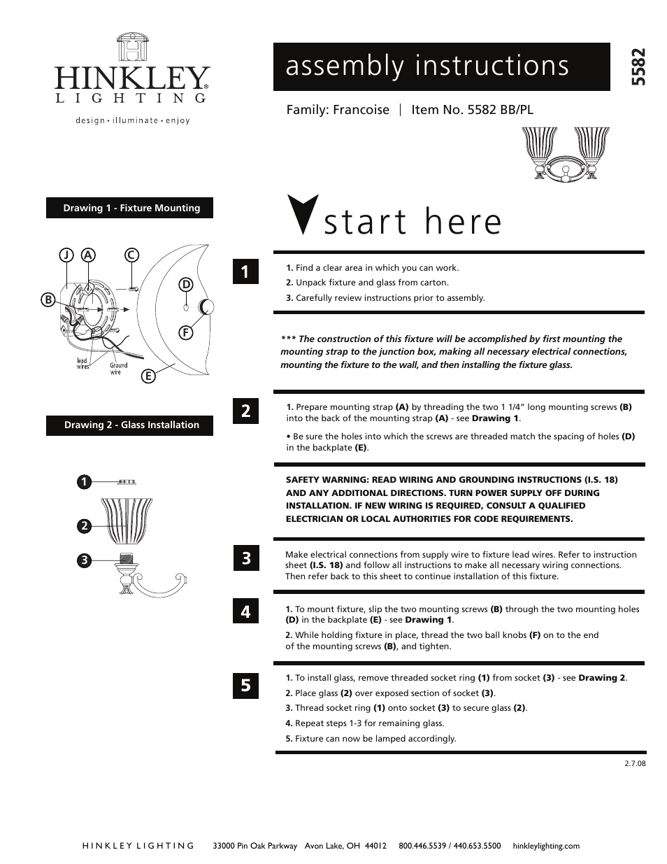 Hinkley Lighting FRANCOISE 5582 User Manual | 2 pages