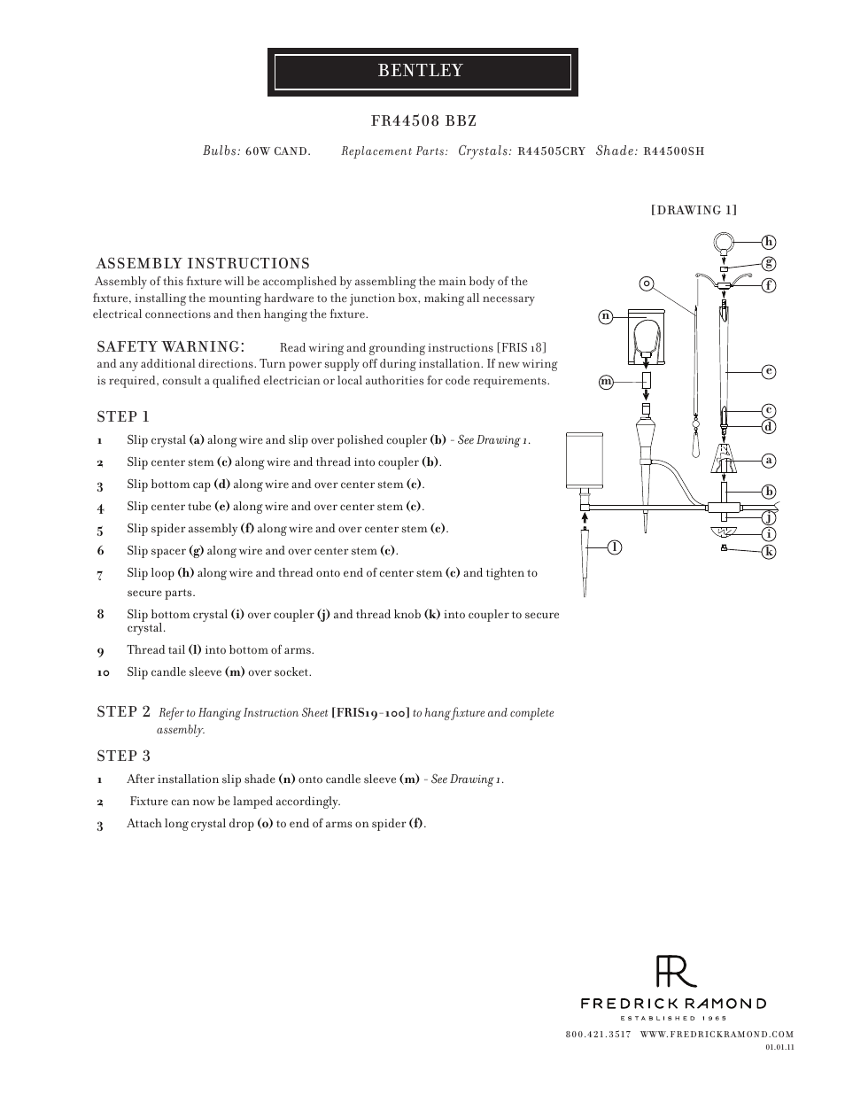 Hinkley Lighting BENTLEY FR44508BBZ User Manual | 1 page