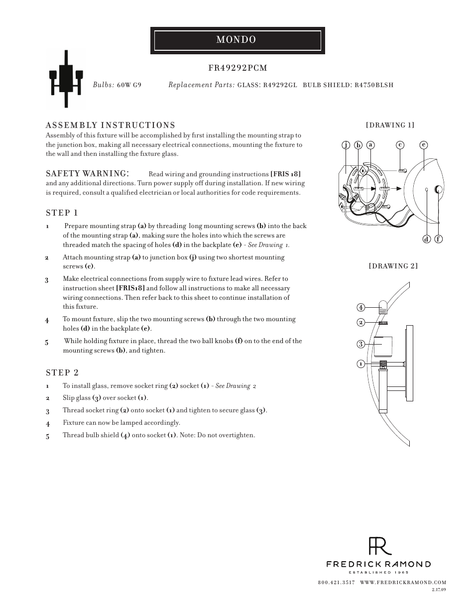 Hinkley Lighting MONDO FR49292PCM User Manual | 1 page