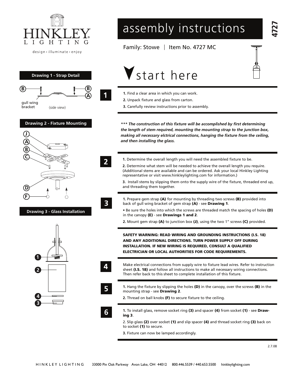 Hinkley Lighting STOWE 4727MC User Manual | 2 pages
