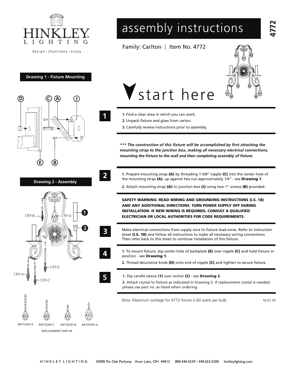 Hinkley Lighting CARLTON 4772SL User Manual | 2 pages