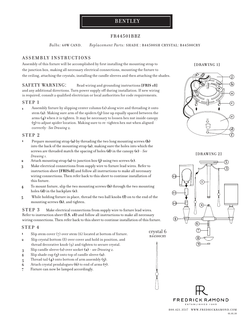 Hinkley Lighting BENTLEY FR44501BBZ User Manual | 1 page