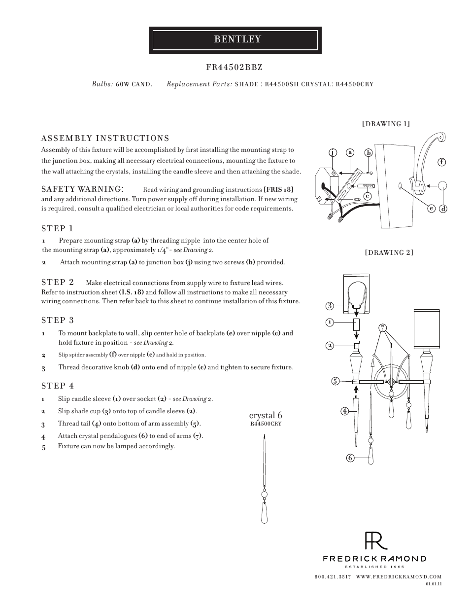Hinkley Lighting BENTLEY FR44502BBZ User Manual | 1 page