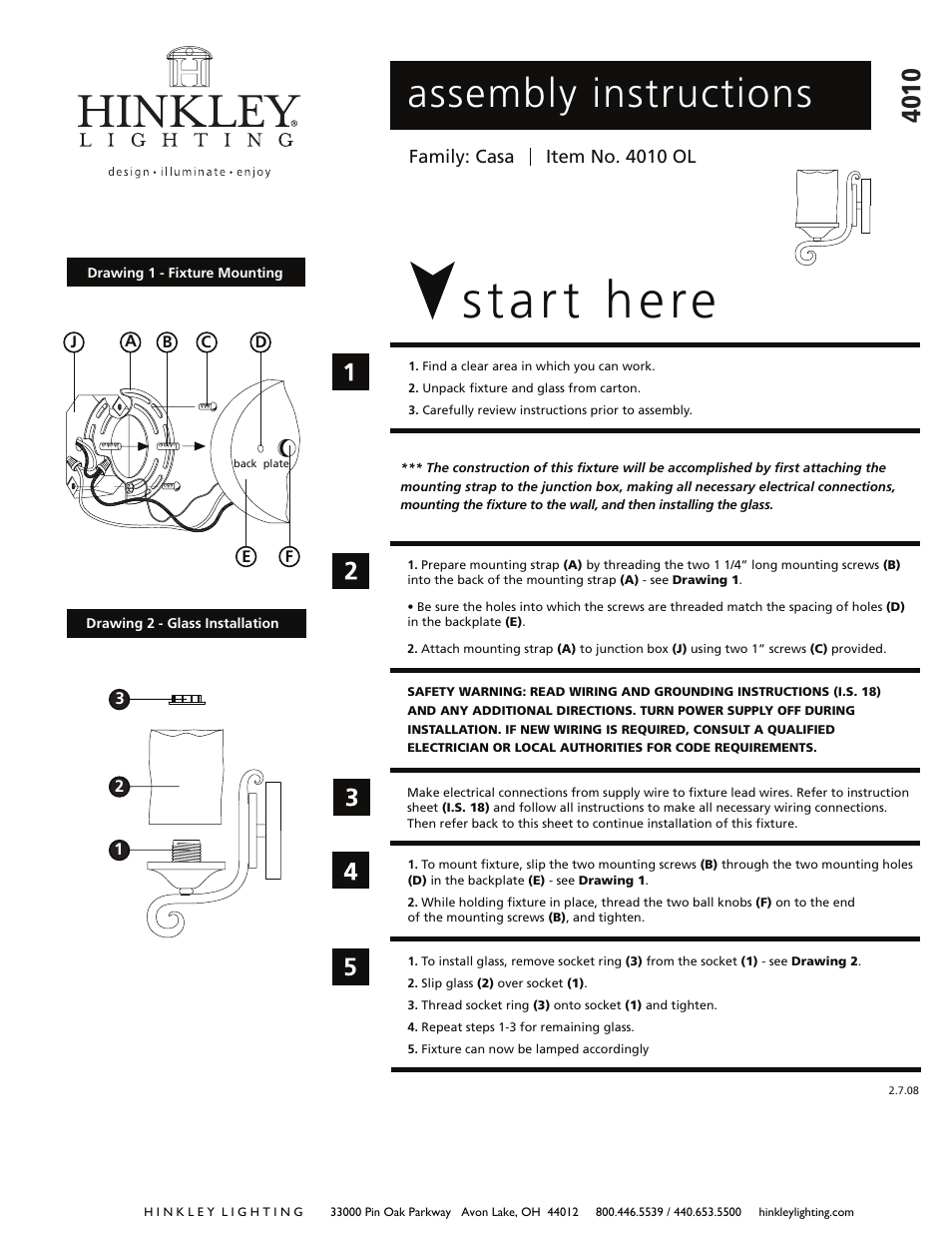 Hinkley Lighting CASA 4010OL User Manual | 2 pages