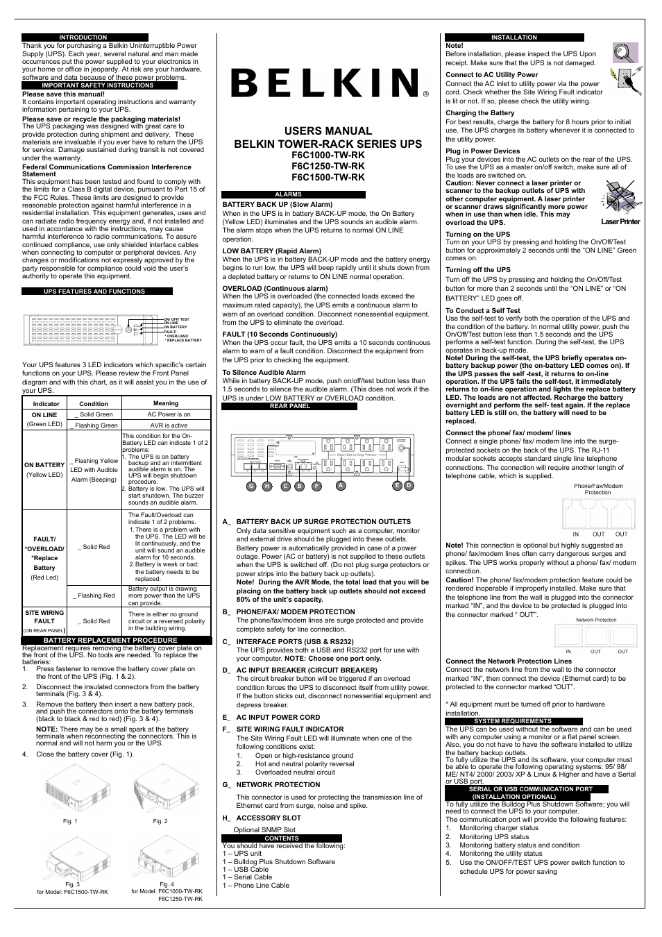 Belkin F6C1250-TW-RK User Manual | 2 pages