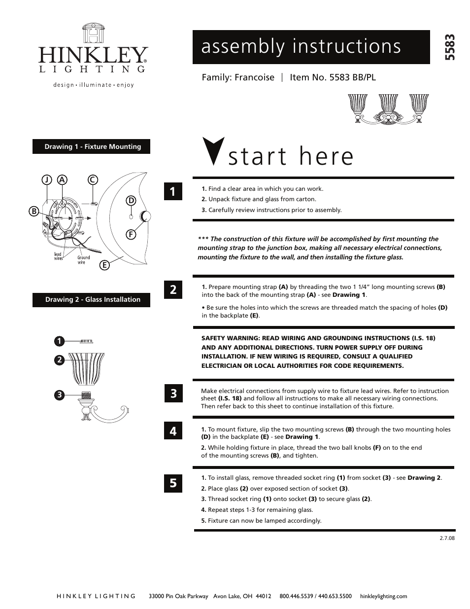 Hinkley Lighting FRANCOISE 5583 User Manual | 2 pages