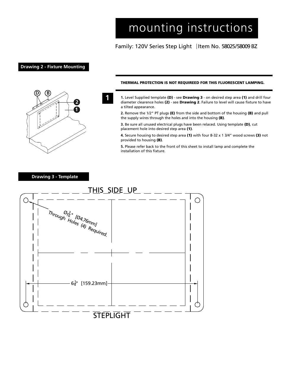 Is58025_58009back.ai, Mounting instructions, Steplight this side up | Hinkley Lighting 9W CFL STEP LIGHT 58009 User Manual | Page 2 / 2