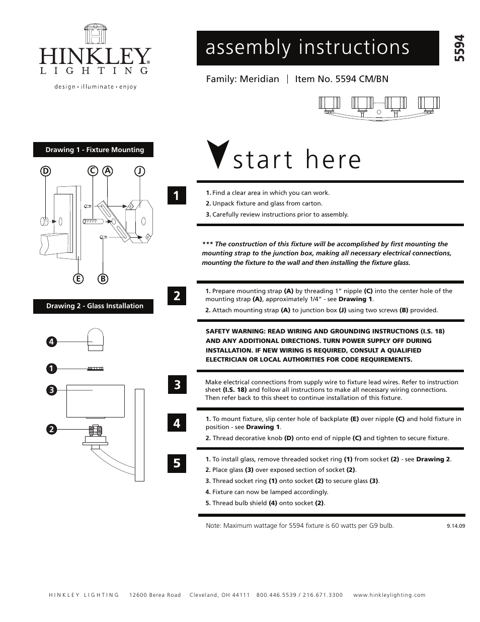 Hinkley Lighting MERIDIAN 5594 User Manual | 1 page