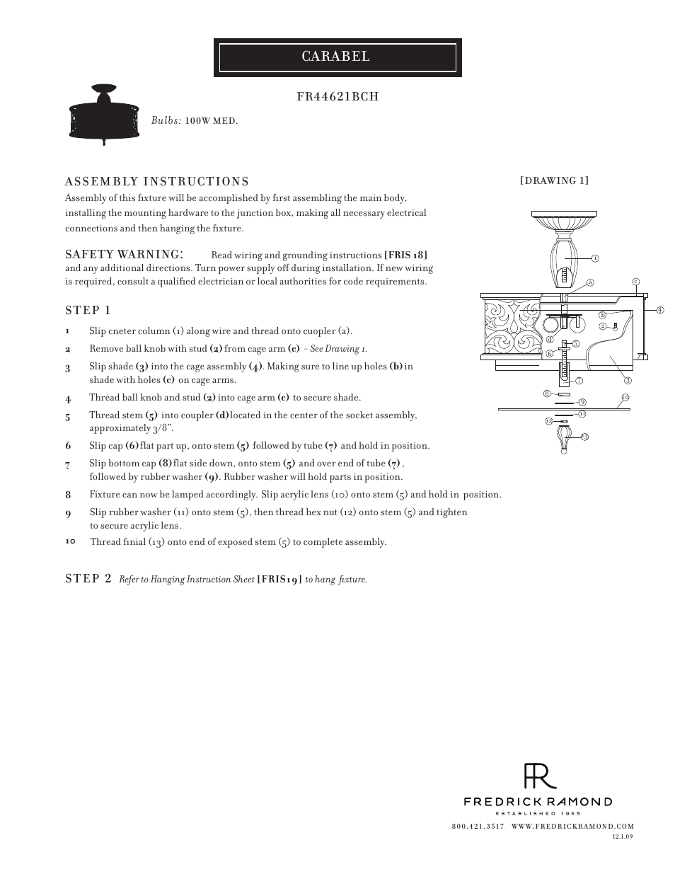 Hinkley Lighting CARABEL FR44621BCH User Manual | 1 page
