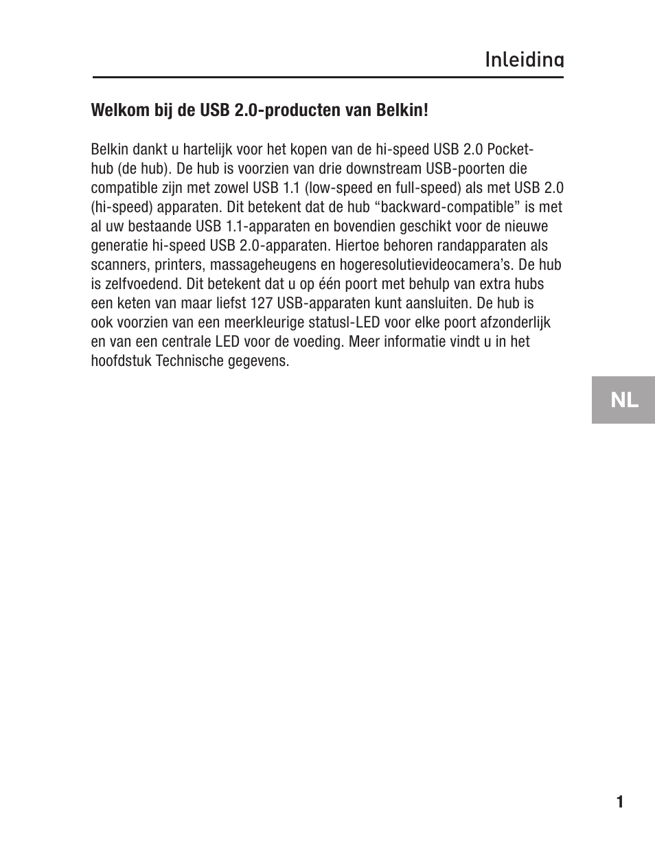 Inleiding, Nl inleiding | Belkin F5U217 User Manual | Page 37 / 64