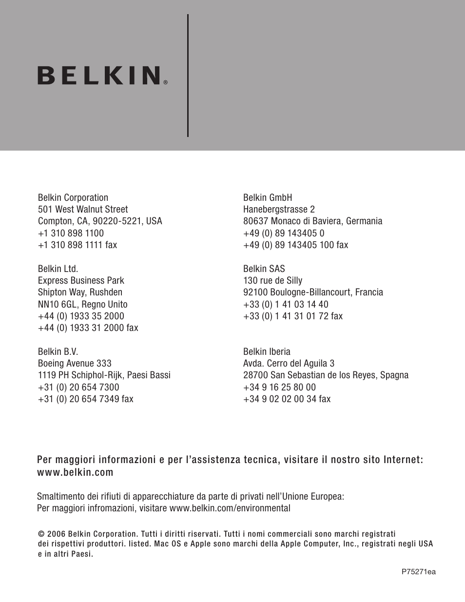 Belkin F5U217 User Manual | Page 64 / 64