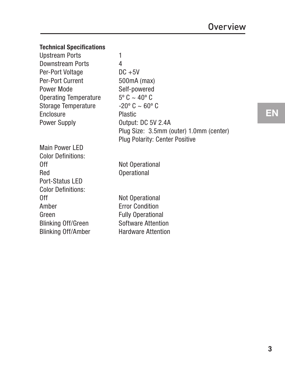 Technical specifications, Overview | Belkin F5U217 User Manual | Page 9 / 64