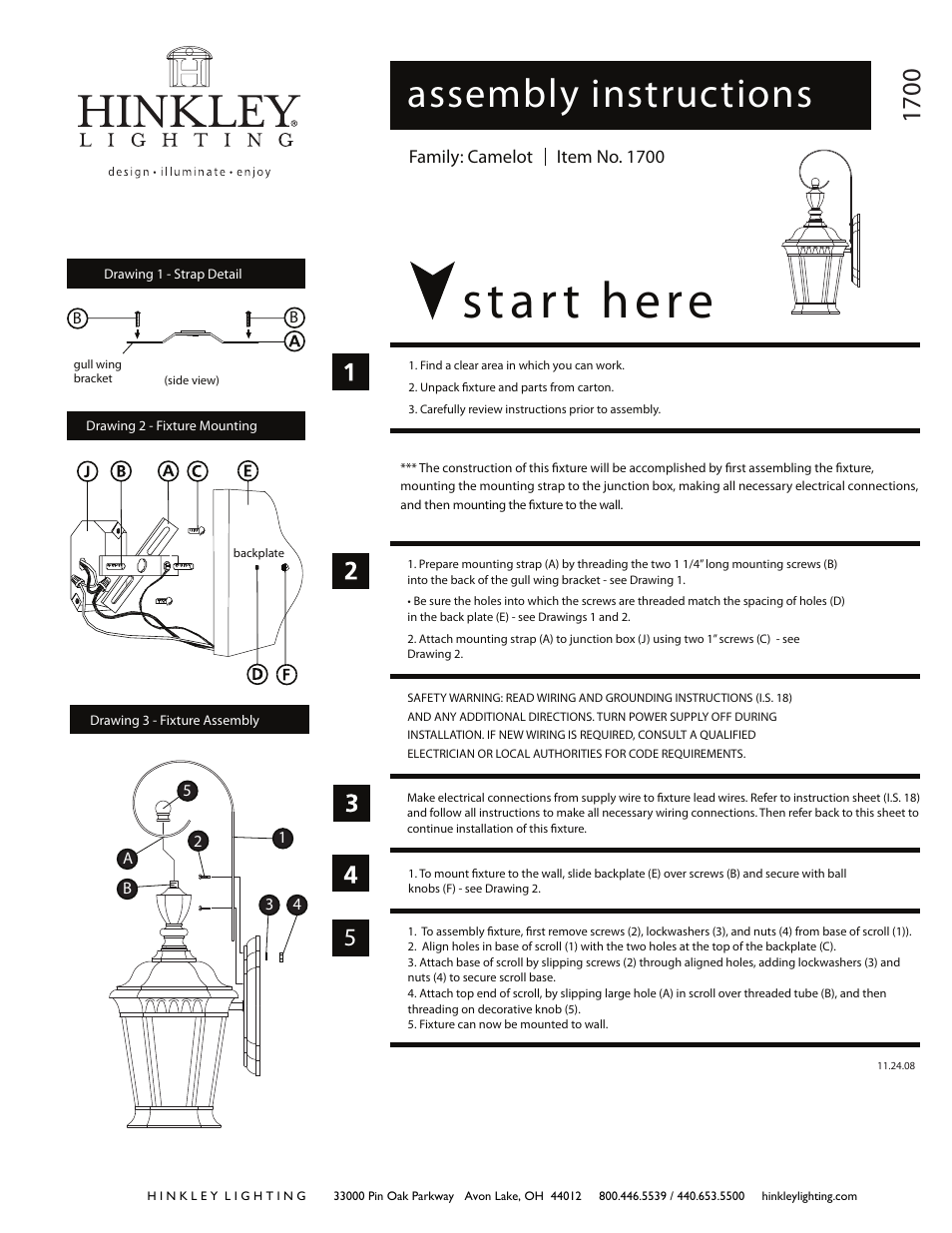 Hinkley Lighting CAMELOT 1700 User Manual | 3 pages