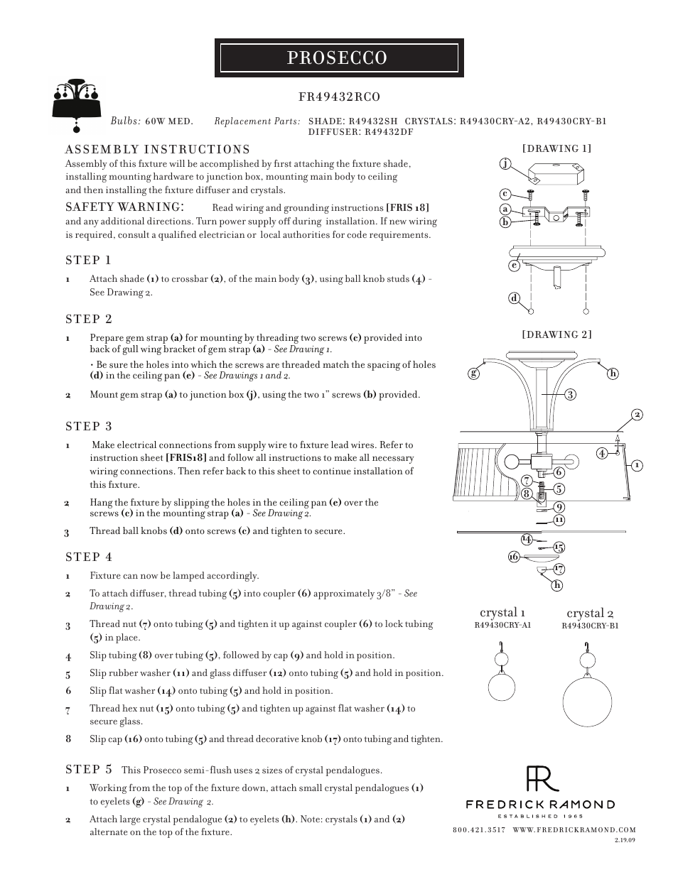 Hinkley Lighting PROSECCO FR49432RCO User Manual | 1 page