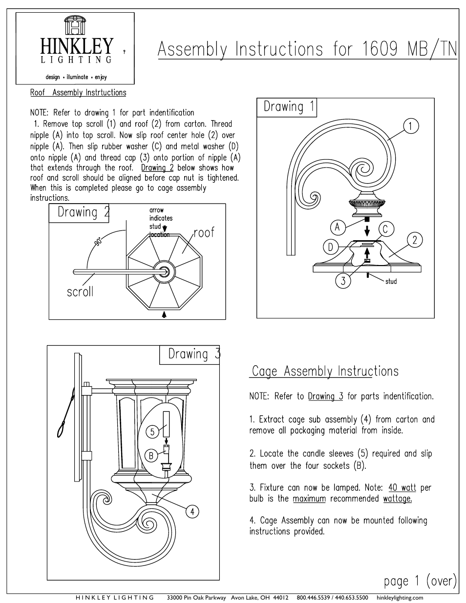 Hinkley Lighting RALEY 1609 User Manual | 4 pages