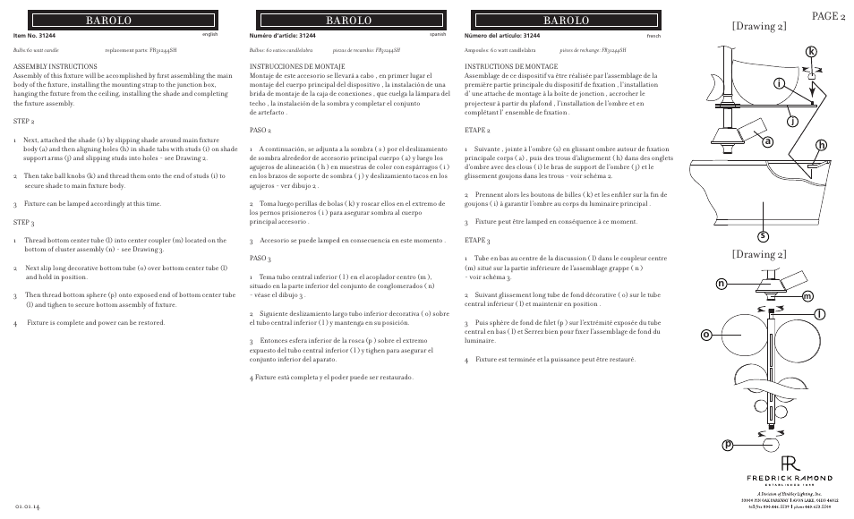 Barolo, Drawing 2] page 2, Drawing 2 | Sa h i, No p | Hinkley Lighting BAROLO FR31244SPG User Manual | Page 2 / 4