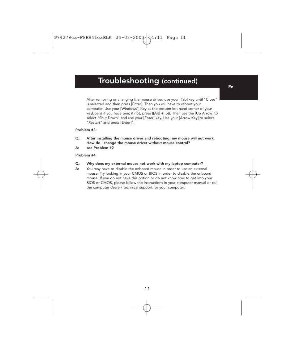 Troubleshooting, Continued) | Belkin P74279ea User Manual | Page 11 / 76