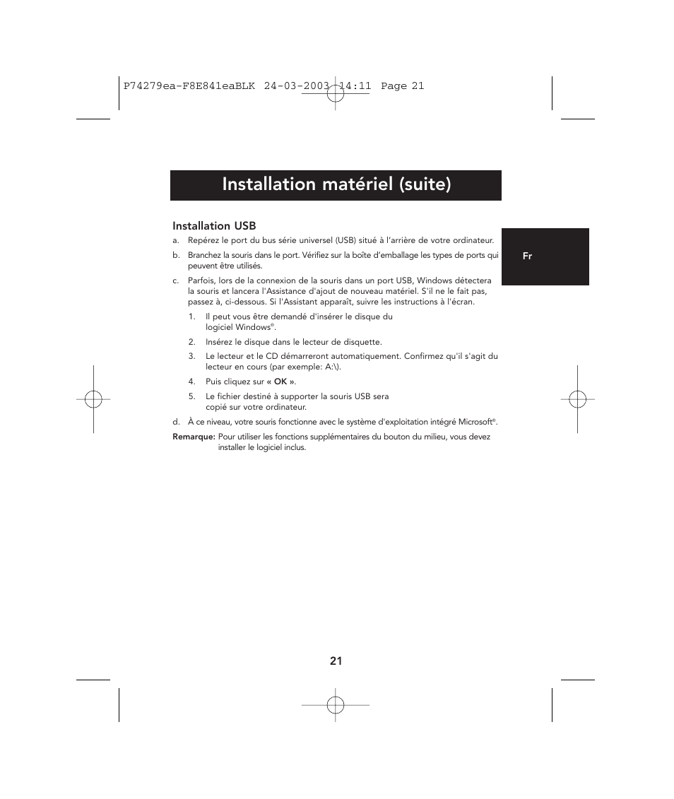 Installation matériel (suite) | Belkin P74279ea User Manual | Page 21 / 76