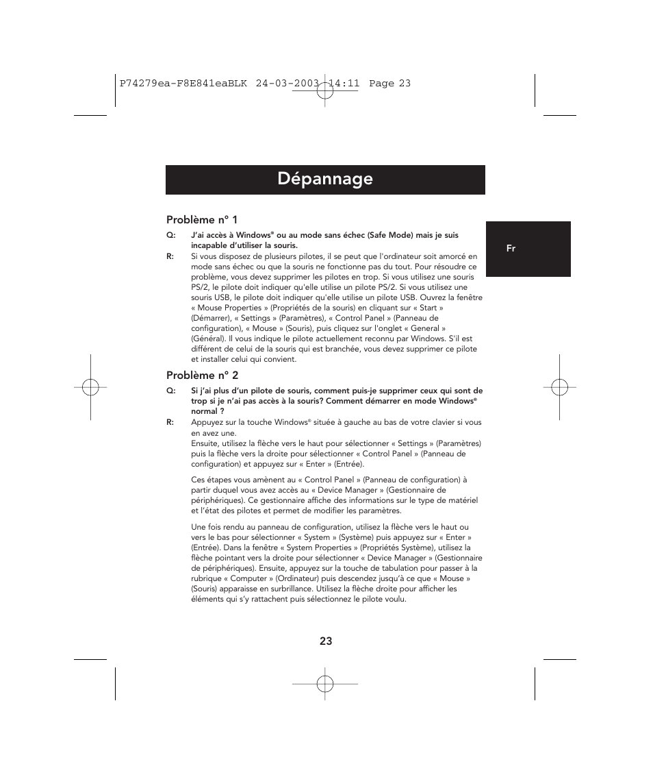 Dépannage | Belkin P74279ea User Manual | Page 23 / 76