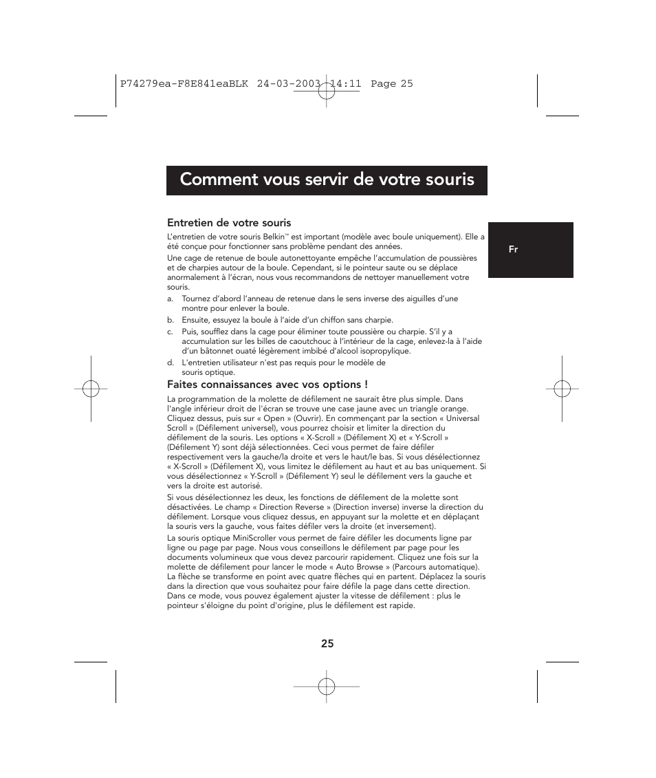 Comment vous servir de votre souris | Belkin P74279ea User Manual | Page 25 / 76
