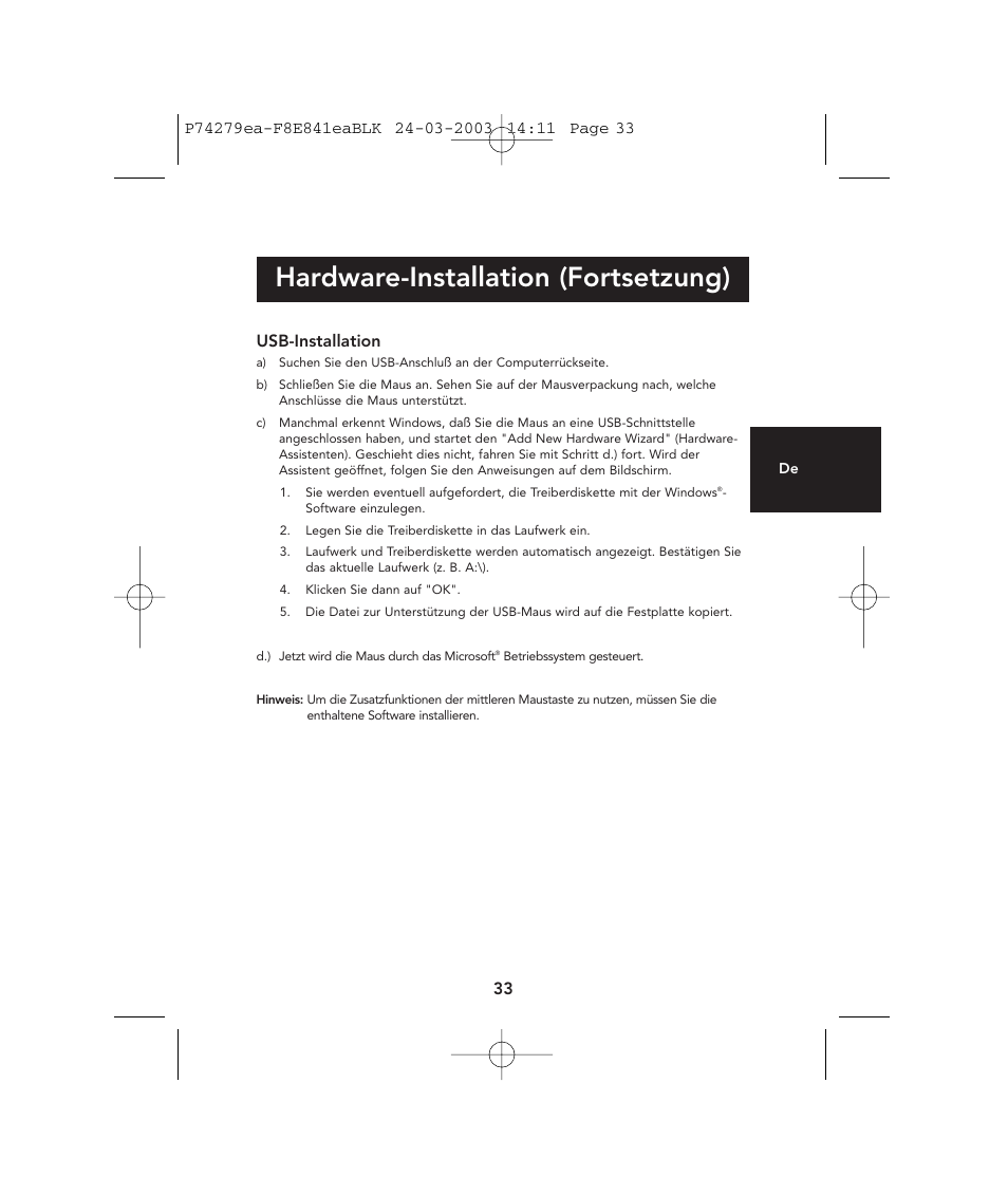 Hardware-installation (fortsetzung) | Belkin P74279ea User Manual | Page 33 / 76